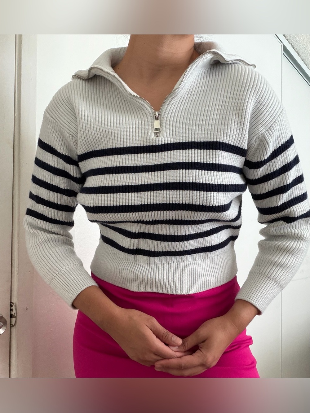 Zara Striped Half-Zip Knit Sweater size S